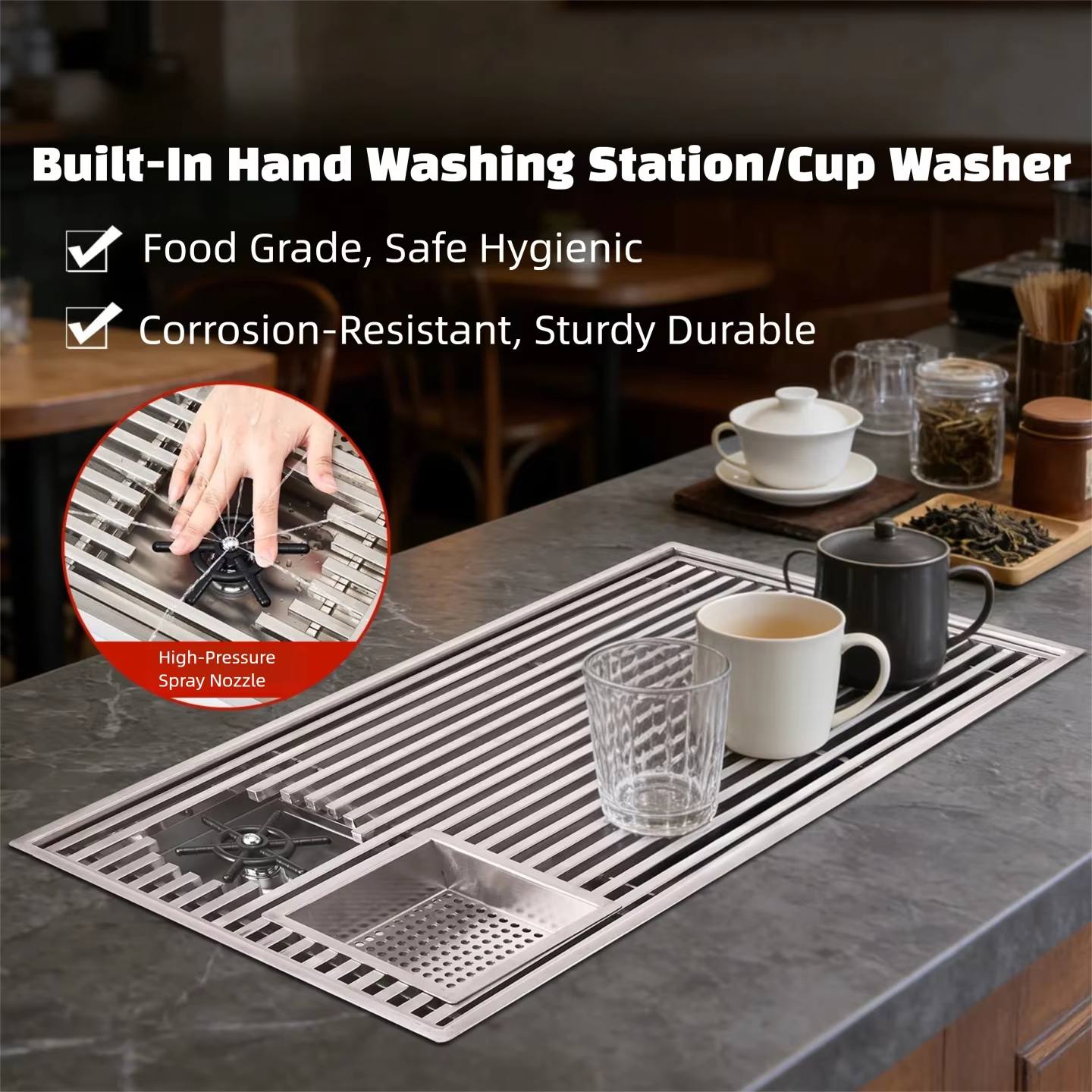 Home Bar Setup - Modern Gömme Çay Tepsisi, Drenajlı Fırçalanmış